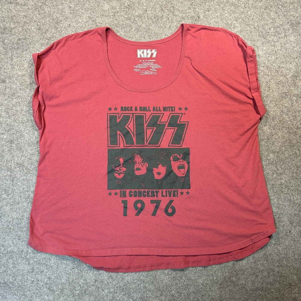 KISS 1976 In Concert Live Graphic Tee 3X Pink Cotton Blend Rolled Sleeve